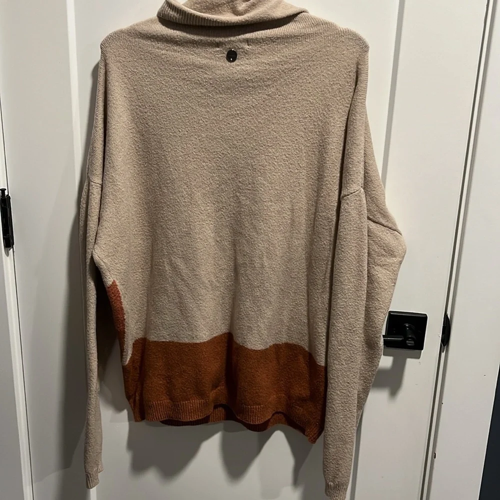 Prana Frosted Pine Beige/Orange Mock Neck Pullover Knit Granola Girl Sweater